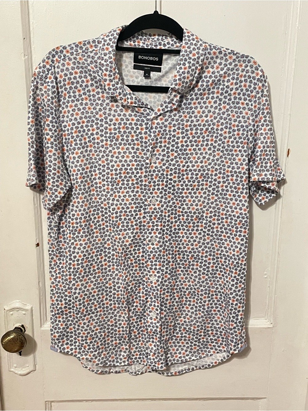 Bonobos White Short-Sleeve Button-Down Shirt with Navy & Orange Floral Print